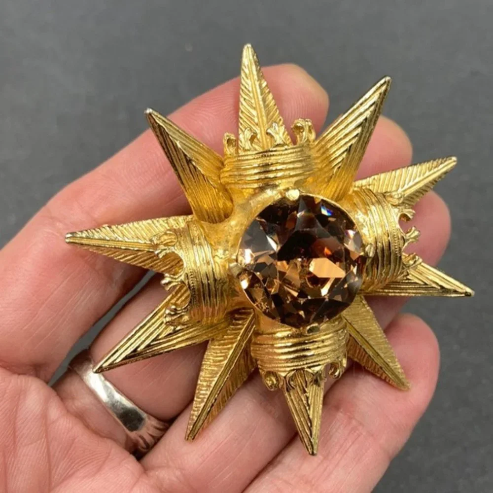 Vintage Benedikt NY Star & Crown Brooch Pendant